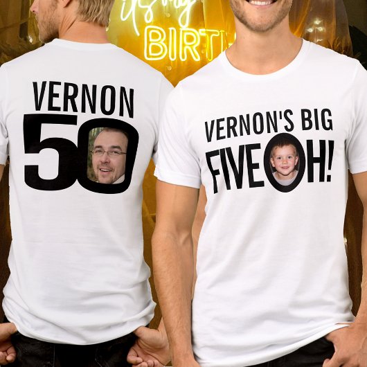 50th Birthday fiveoh aangepaste naam foto zwart wi T-shirt