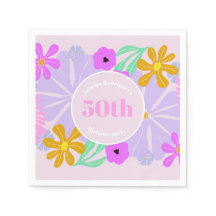 50th birthday floral cute romantic pink Napkin