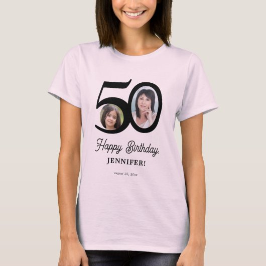 50th Birthday foto op maat T-shirt (Voorkant)