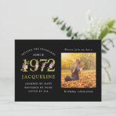 50th Birthday Foto Template 1972 Black Invitation Kaart (Staand voorkant)