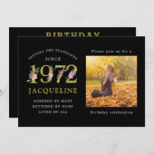 50th Birthday Foto Template 1972 Black Invitation Kaart (Voorkant / Achterkant)