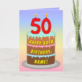 50th Birthday — Fun Cake & Candles, w/Custom Name Kaart (Voorkant)