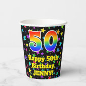 50th Birthday: Fun Stars Pattern and Rainbow 50 Papieren Bekers (Achterkant)