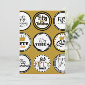 50th Birthday Gold Black Fifty Fabulous Party Kaart (Staand voorkant)