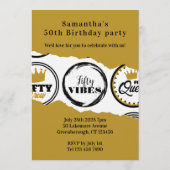 50th Birthday Gold Black Fifty Fabulous Party Kaart (Achterkant)