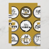 50th Birthday Gold Black Fifty Fabulous Party Kaart (Voorkant / Achterkant)