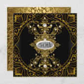 50th Birthday Gold Black Party Invitation Kaart (Voorkant / Achterkant)