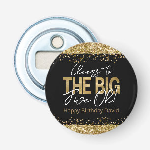50th Birthday Gold en Black Big Five-Oh Bottle op Button Flesopener