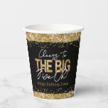 50th Birthday Gold en Black Big Five-Oh Papieren Bekers<br><div class="desc">Elegant Faux Gold glitter met de scherpende confetti hoogtepunten op de boven- en ondergrens. Alle tekst kan worden aangepast en kan eenvoudig worden gewijzigd voor uw eigen wensen. Geweldig elegante sjabloon voor de 50ste verjaardag.</div>