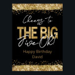 50th Birthday Gold en Black Big Five-Oh Poster<br><div class="desc">Elegant Faux Gold glitter met de scherpende confetti hoogtepunten op de boven- en ondergrens. Alle tekst kan worden aangepast en kan eenvoudig worden gewijzigd voor uw eigen wensen. Geweldig elegante sjabloon voor de 50ste verjaardag.</div>