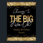 50th Birthday Gold en Black Big Five-Oh Poster<br><div class="desc">Elegant Faux Gold glitter met de scherpende confetti hoogtepunten op de boven- en ondergrens. Alle tekst kan worden aangepast en kan eenvoudig worden gewijzigd voor uw eigen wensen. Geweldig elegante sjabloon voor de 50ste verjaardag.</div>