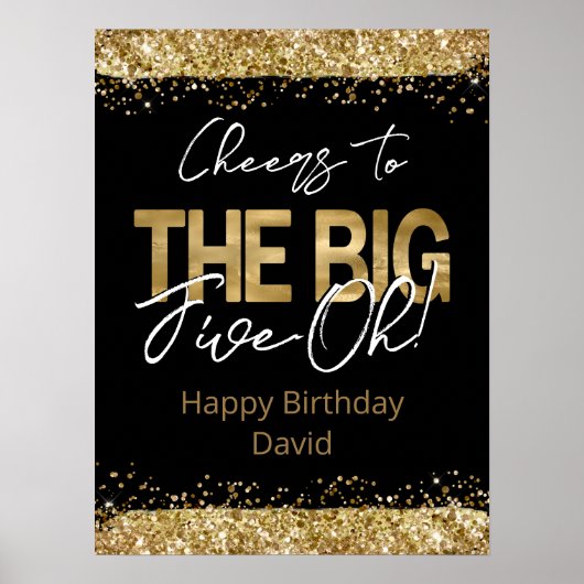 50th Birthday Gold en Black Big Five-Oh Poster (Voorkant)