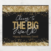 50th Birthday Gold en Black Big Five-Oh Sparkling Wijnetiket (Enkel label)