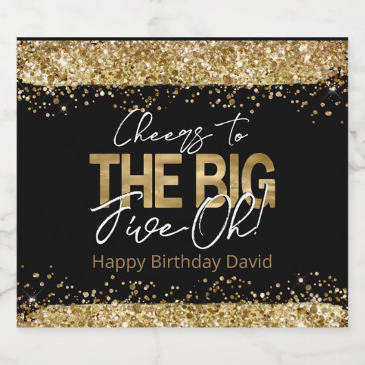 50th Birthday Gold en Black Big Five-Oh Sparkling Wijnetiket (Enkel label)