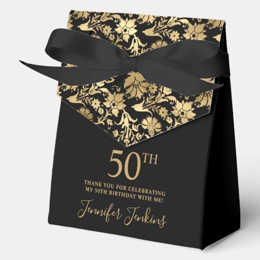 50th Birthday Gold Floral Thank You  Bedankdoosjes (Voorkant)
