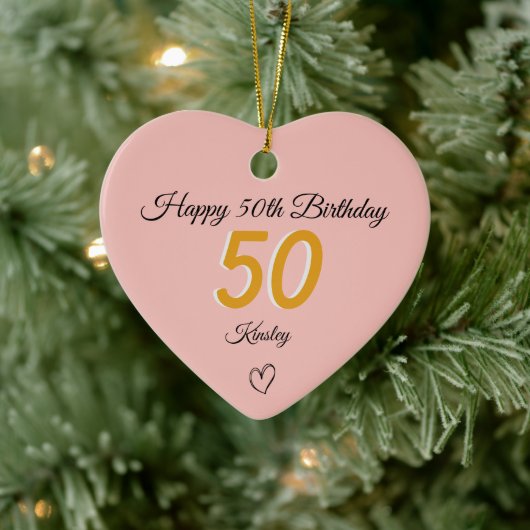 50th Birthday Gold Shadow Monogram heart Keramisch Ornament (Boom)