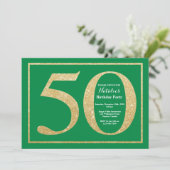 50th Birthday Green en Gold Glitter Kaart (Staand voorkant)