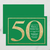 50th Birthday Green en Gold Glitter Kaart (Voorkant / Achterkant)
