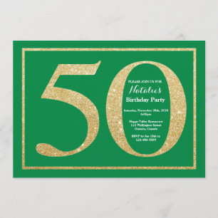 50th Birthday Green en Gold Glitter Kaart