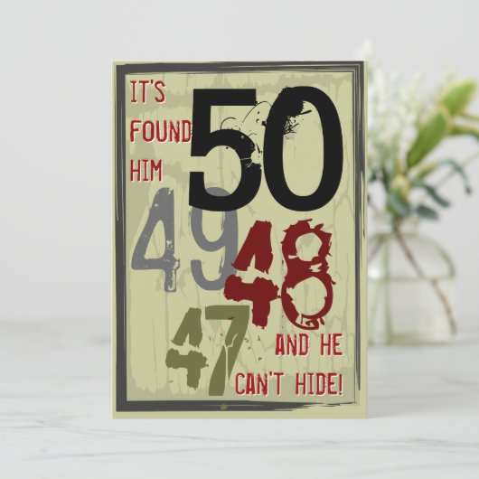 50th Birthday Grungy Countdown Party Invitation Kaart (Staand voorkant)