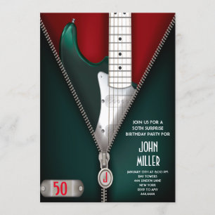 50th Birthday Guitar Rock Star Invitation Kaart