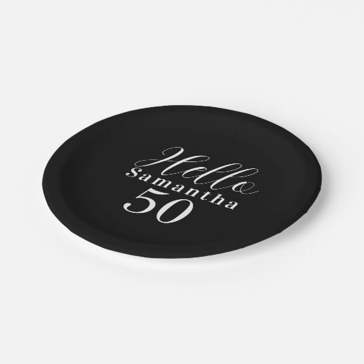 50th Birthday Hello 50 Black and White Party Papieren Bordje (Gekanteld)