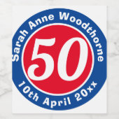 50th Birthday Herdenking met Naam, Leeftijd, & Dat Wijn Etiket (Enkel label)