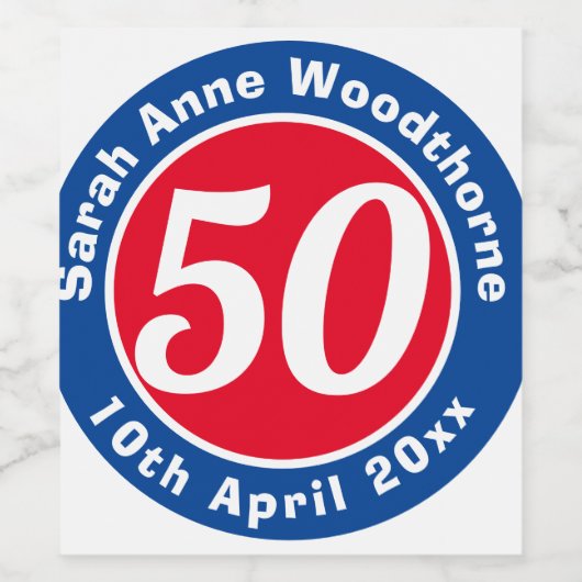 50th Birthday Herdenking met Naam, Leeftijd, & Dat Wijn Etiket (Enkel label)