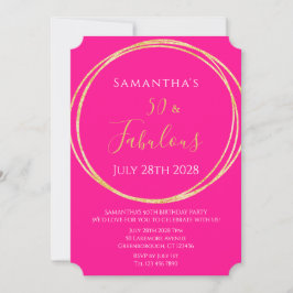 50th Birthday Hot Pink Gold Birthday Invitation Kaart