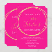 50th Birthday Hot Pink Gold Birthday Invitation Kaart (Voorkant / Achterkant)