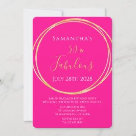 50th Birthday Hot Pink Gold Birthday Invitation Kaart