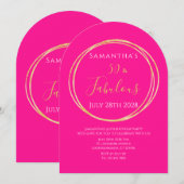 50th Birthday Hot Pink Gold Birthday Invitation Kaart (Voorkant / Achterkant)