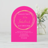 50th Birthday Hot Pink Gold Birthday Invitation Kaart (Staand voorkant)