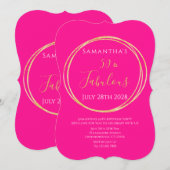 50th Birthday Hot Pink Gold Birthday Invitation Kaart (Voorkant / Achterkant)