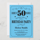 50th Birthday Invitation Black and Blue Kaart (Voorkant)