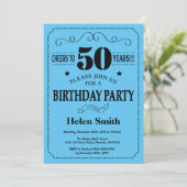 50th Birthday Invitation Black and Blue Kaart (Staand voorkant)