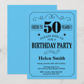 50th Birthday Invitation Black and Blue Kaart (Voorkant / Achterkant)