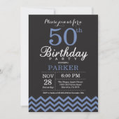 50th Birthday Invitation Black and Blue Kaart (Voorkant)