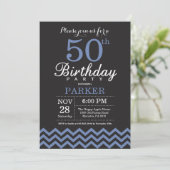 50th Birthday Invitation Black and Blue Kaart (Staand voorkant)