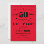 50th Birthday Invitation Black and Red Kaart<br><div class="desc">50e verjaardag Uitnodiging zwart en rode Typografie. Zwarte en rode achtergrond. Volwassen verjaardag. Mannelijke Mannen of vrouwen: Birthday. Kinder jongen of meisje Lady Teen Teenage Bday Invite. 13e 15e 16e 18e 21e 30e 40e 50e 60e 70e 80e 90e 100e. Elke leeftijd. Voor verdere aanpassing, te klikken gelieve de knoop "van...</div>