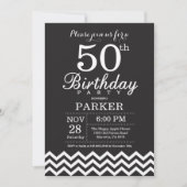 50th Birthday Invitation Black and White Chevron Kaart (Voorkant)