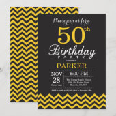 50th Birthday Invitation Black and Yellow Chevron Kaart (Voorkant / Achterkant)