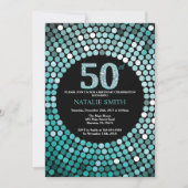 50th Birthday Invitation Black en Blauwgroen Glitt Kaart (Voorkant)