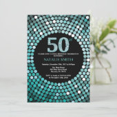 50th Birthday Invitation Black en Blauwgroen Glitt Kaart (Staand voorkant)