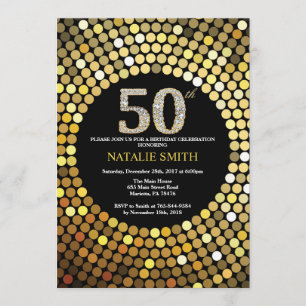 50th Birthday Invitation Black en Gold Glitter Kaart
