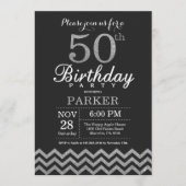 50th Birthday Invitation Black en Silver Glitter Kaart (Voorkant)