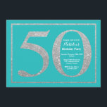 50th Birthday Invitation Blauwgroen en Silver Glit Kaart<br><div class="desc">50e uitnodiging van de verjaardag. Blauwgroen en Zilveren Glitter Birthday Party nodigt uit met Blauwgroen achtergrond. Verrassende verjaardag. Volwassen verjaardag. Mannen of Vrouwen Bday Bash Party. Voor verdere aanpassing,  te klikken gelieve de knoop "van de Aanpassing het"en ons ontwerphulpmiddel te gebruiken om deze sjabloon te wijzigen.</div>