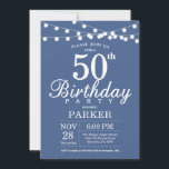 50th Birthday Invitation Blue Kaart<br><div class="desc">50e verjaardag Uitnodiging met de Lichten van het Koord. Blauwe achtergrond. Mannen of vrouwen op zaterdag. 13e 15e 16e 18e 21e 30e 40e 50e 60e 70e 90e 100e, elke leeftijd. Voor verdere aanpassing, te klikken gelieve de knoop "van de Aanpassing het"en ons ontwerphulpmiddel te gebruiken om deze sjabloon te wijzigen....</div>