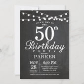 50th Birthday Invitation Chalkboard String Lights Kaart (Voorkant)