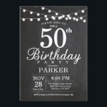 50th Birthday Invitation Chalkboard String Lights Kaart<br><div class="desc">50th Birthday Invitation with Chalkboard String Lights. 16e 18e 21e 30e 40e 50e 60e 70e 90e 100e,  elke leeftijd. Voor verdere aanpassing,  te klikken gelieve de knoop "van de Aanpassing het"en ons ontwerphulpmiddel te gebruiken om deze sjabloon te wijzigen.</div>